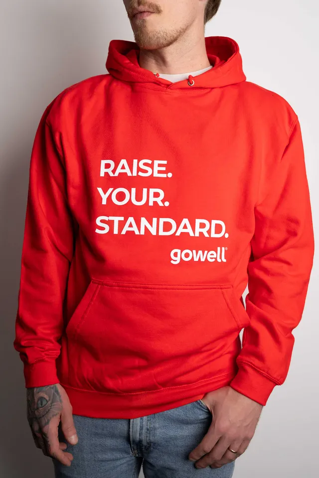 Gowell Hoodies felpa con cappuccio rossa cotone unisex Raise Your Standard