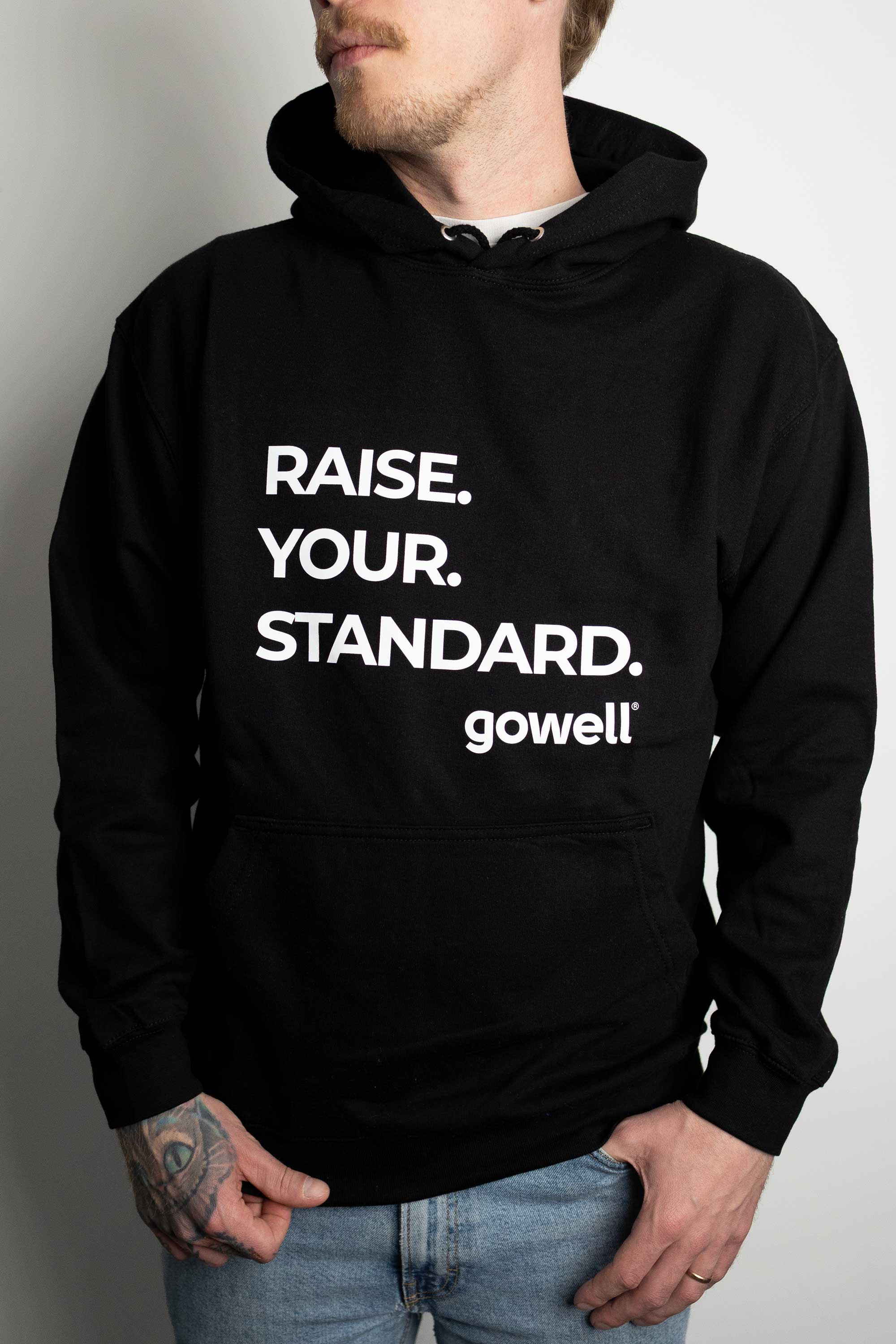 Gowell Hoodies felpa con cappuccio nera cotone unisex Raise Your Standard
