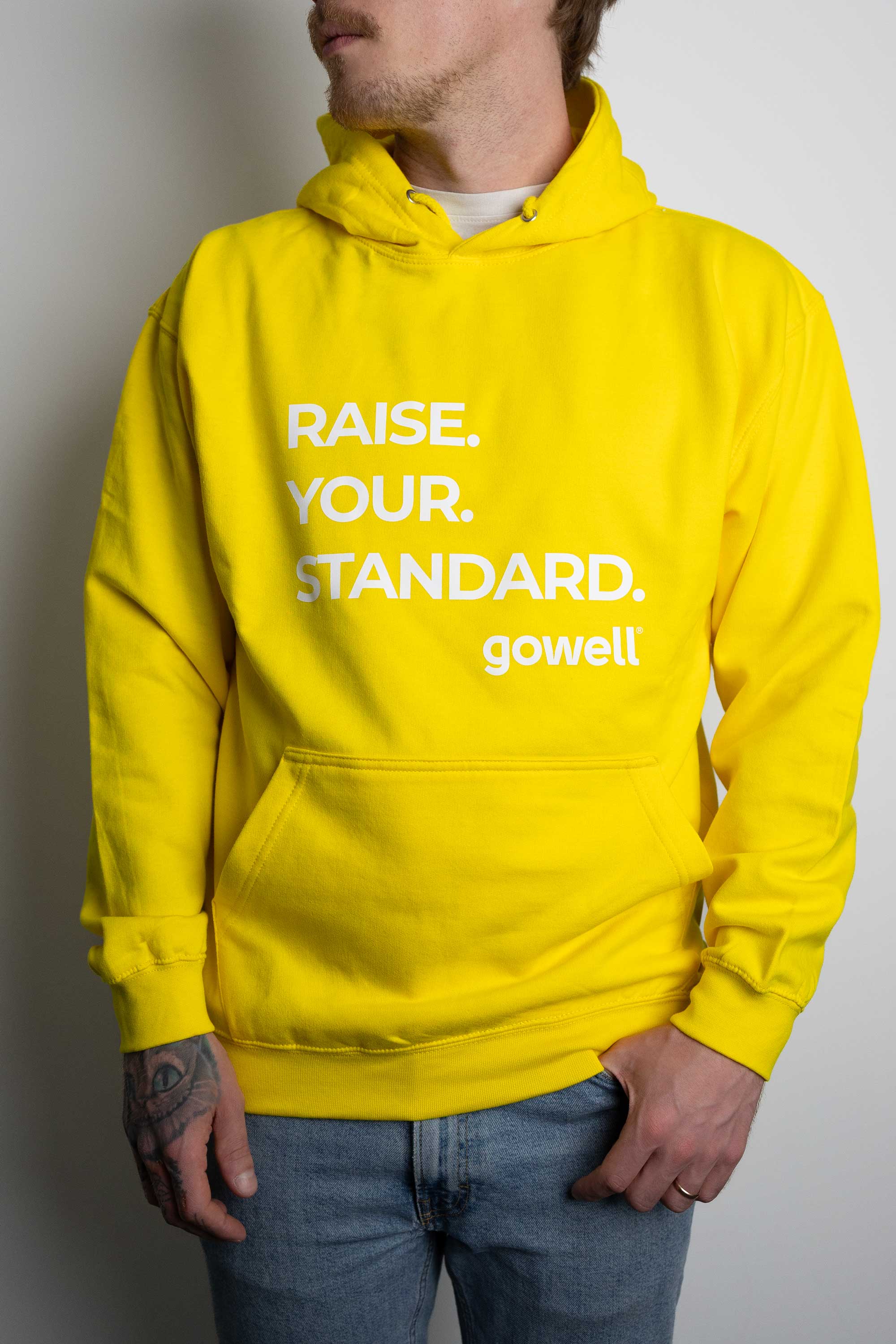 Gowell Hoodies felpa con cappuccio gialla cotone unisex Raise Your Standard