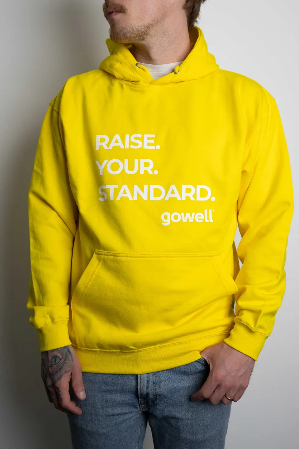 Gowell Hoodies felpa con cappuccio gialla cotone unisex Raise Your Standard
